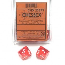 Translucent 10-Piece D10 Dice Set (Orange/White) Dice