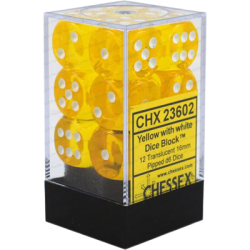 Translucent Set of 12 D6 Dice (Yellow/White) Dice