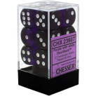 Translucent Set of 12 D6 Dice (Purple/White) Dice