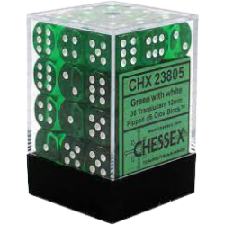 Translucent 36-Piece D6 Dice Set (Green/White) Dice