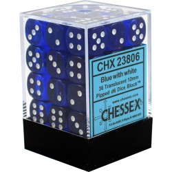 Translucent 36-Piece D6 Dice Set (Blue/White) Dice