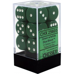 Opaque 12-Piece D6 Dice Set (Green/White) Dice