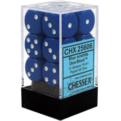 Opaque 12-Piece D6 Dice Set (Blue/White) Dice