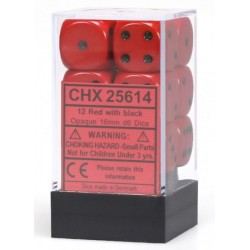 Opaque Set of 12 D6 Dice (Red/Black) Dice