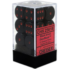 Opaque Set of 12 D6 Dice (Black/Red) Dice