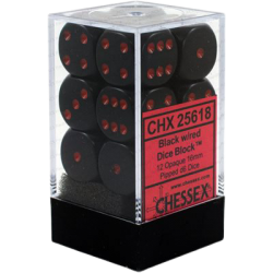 Opaque Set of 12 D6 Dice (Black/Red) Dice