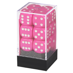 Opaque Set of 12 D6 Dice (Pink/White) Dice