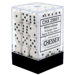 Opaque Set of 36 D6 Dice (White/Black) 12mm Dice