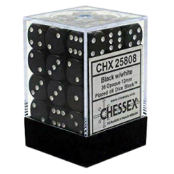 Opaque Set of 36 D6 Dice (Black/White) 12mm Dice