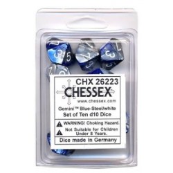 Gemini Set of 10 D10 Dice (Blue-Steel/White) Dice