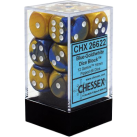 Gemini Set of 12 D6 Dice (Blue-Gold/White) 16mm Dice