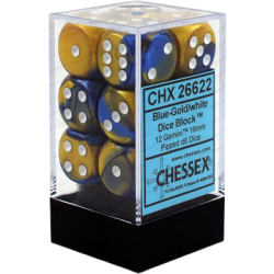 Gemini Set of 12 D6 Dice (Blue-Gold/White) 16mm Dice