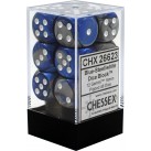 Gemini Set of 12 D6 Dice (Blue-Steel/White) 16mm