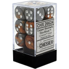 Gemini Set of 12 D6 Dice (Copper-Steel/White) 16mm Dice