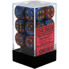 Gemini Set of 12 D6 Dice (Blue-Red/Gold) 16mm Dice