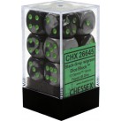 Gemini Set of 12 D6 Dice (Black-Grey/Green) 16mm Dice