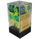 Gemini Set of 12 D6 Dice (Green-Yellow/Silver) 16mm Dice