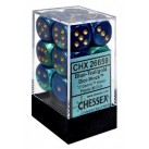 Gemini Set of 12 D6 Dice (Blue-Teal/Gold) 16mm