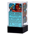 Gemini Set of 12 D6 Dice (Red-Teal/Gold) 16mm Dice