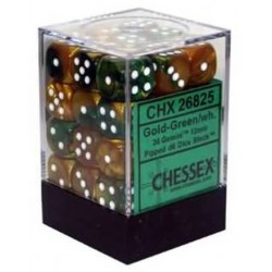 Gemini Set of 36 D6 Dice (Gold-Green/White) 12mm Dice