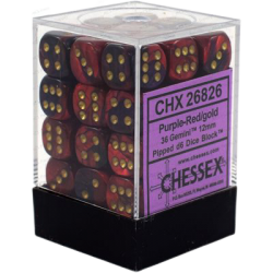 Gemini Set of 36 D6 Dice (Purple-Red/Gold) 12mm Dice