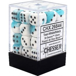 Gemini Set of 36 D6 Dice (Teal-White/Black) 12mm Dice