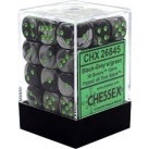 Gemini Set of 36 D6 Dice (Black-Grey/Green) 12mm Dice