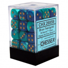 Gemini Set of 36 D6 Dice (Blue-Teal/Gold) 12mm