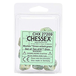 Marble Set of 10 D10 Dice (Green/Dark Green) Dice