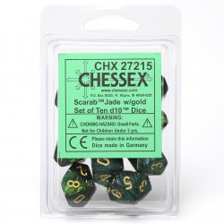 Scarab Set of 10 D10 Dice (Jade/Gold) Dice