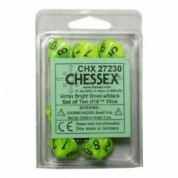 Vortex Set of 10 D10 Dice (Bright Green/Black) Dice