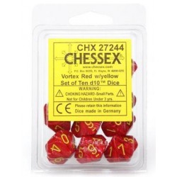 Vortex Set of 10 D10 Dice (Red/Yellow) Dice