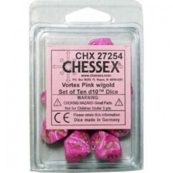 Vortex Set of 10 D10 Dice (Pink/Gold) Dice