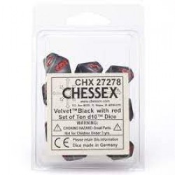 Velvet Set of 10 D10 Dice (Black/Red) Dice