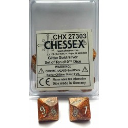 Glitter Set of 10 D10 Dice (Gold/Silver) Dice