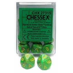 Vortex Set of 10 D10 Dice (Slime/Yellow) Dice