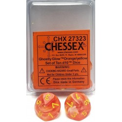 Ghostly Glow Set of 10 D10 Dice (Orange/Yellow) Dice