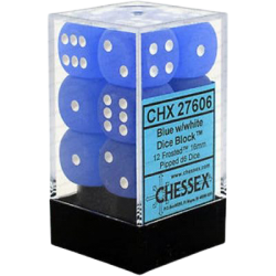 Frosted Set of 12 D6 Dice (Blue/White) Dice