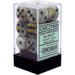 Marble Set of 12 D6 Dice (Green/Dark Green) Dice