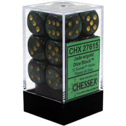 Scarab Set of 12 D6 Dice (Jade/Gold) Dice