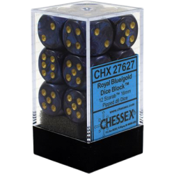 Scarab Set of 12 D6 Dice (Royal Blue/Gold) Dice