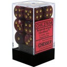 Vortex Set of 12 D6 Dice (Burgundy/Gold) Dice