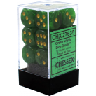 Vortex Set of 12 D6 Dice (Green/Gold) Dice