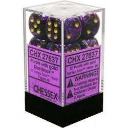 Vortex Set of 12 D6 Dice (Purple/Gold) Dice