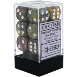 Festive Set of 12 D6 Dice (Carousel/White) Dice