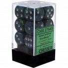 Festive Set of 12 D6 Dice (Green/Silver) 16mm