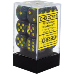 Festive Set of 12 D6 Dice (Rio/Yellow) Dice