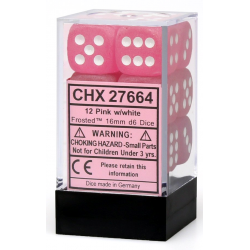 Frosted Set of 12 D6 Dice Pink/White 16mm Dice