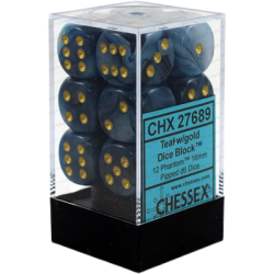 Phantom Set of 12 D6 Dice (Teal/Gold) Dice