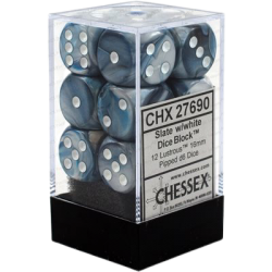 Lustrous Set of 12 D6 Dice (Slate/White) Dice